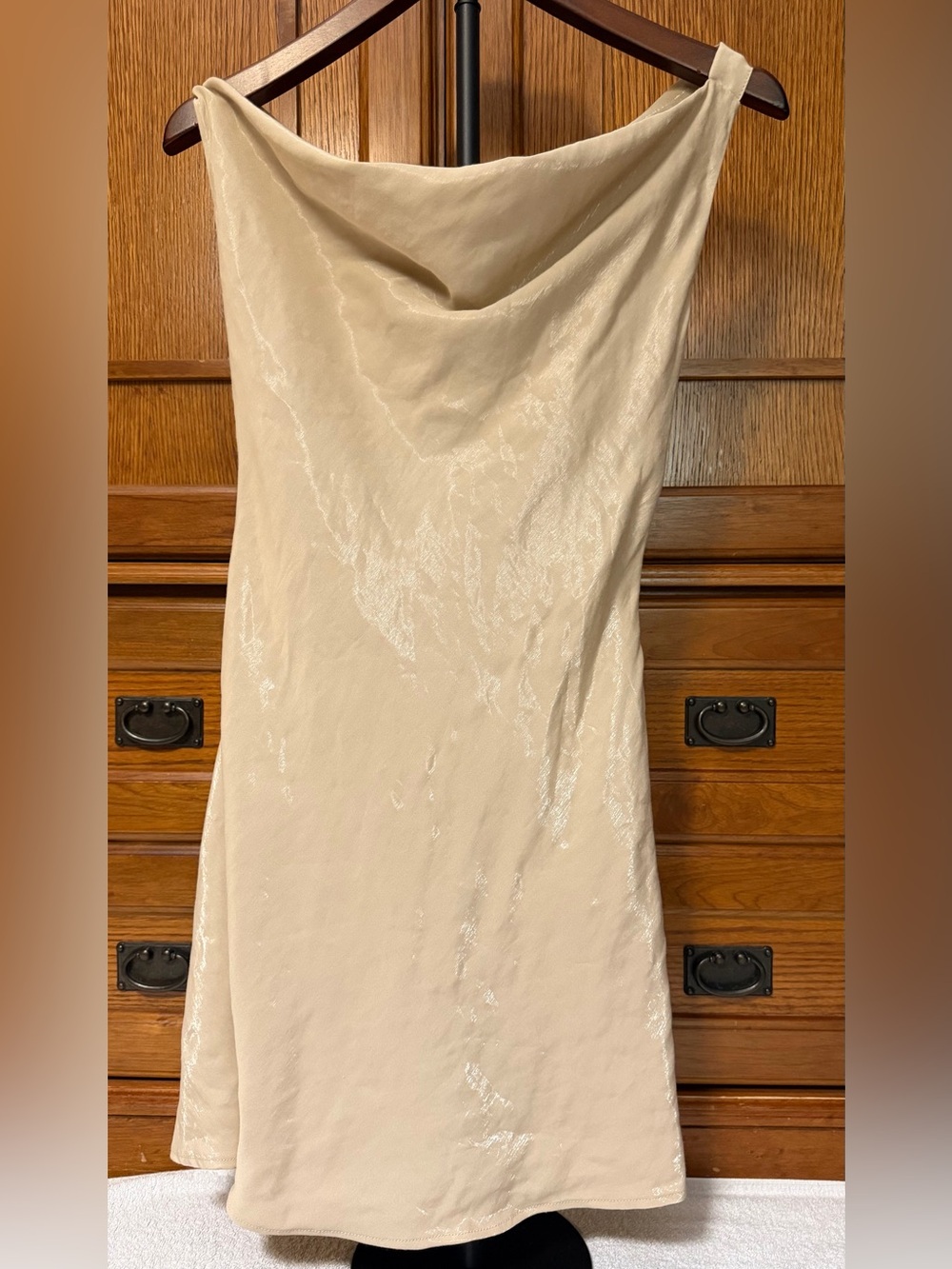 Zara Shimmer Metallic Halter Cowl Neck Cutout Open Back Mini Slip Dress Glam